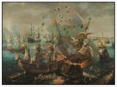Slag bij Gibraltar in 1607, Cornelis Claesz. van Wieringen - Foto op Akoestisch paneel - 80 x 60 cm
