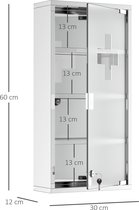 HOMCOM Medicijnkastje medicijnkastje EHBO met slot RVS 30 x 12 x 60 cm 02-0330