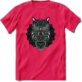 Uil - Dieren Mandala T-Shirt | Aqua | Grappig Verjaardag Zentangle Dierenkop Cadeau Shirt | Dames - Heren - Unisex | Wildlife Tshirt Kleding Kado | - Roze - XL