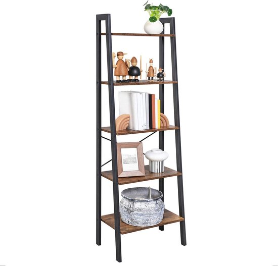 Relaxdays boekenkast industrieel, 6 planken, hout & metaal, HxBxD