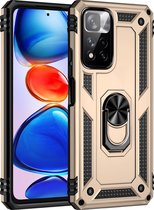 Xiaomi Redmi Note 11 Pro Plus Hoesje - Mobigear - Armor Ring Serie - Hard Kunststof Backcover - Goud - Hoesje Geschikt Voor Xiaomi Redmi Note 11 Pro Plus