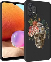 iMoshion Hoesje Geschikt voor Samsung Galaxy A32 (5G) Hoesje Siliconen - iMoshion Design hoesje - Zwart / Flower Skull