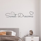 Stickerheld - Muursticker Sweet dreams - Slaapkamer - Droom zacht - Slaap lekker - Engelse Teksten - Mat Donkergrijs - 18.6x87.5cm