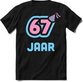 67 Jaar Feest kado T-Shirt Heren / Dames - Perfect Verjaardag Cadeau Shirt - Licht Blauw / Licht Roze - Maat XXL