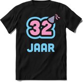 32 Jaar Feest kado T-Shirt Heren / Dames - Perfect Verjaardag Cadeau Shirt - Licht Blauw / Licht Roze - Maat XL