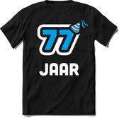 77 Jaar Feest kado T-Shirt Heren / Dames - Perfect Verjaardag Cadeau Shirt - Wit / Blauw - Maat M