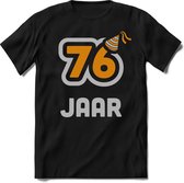 76 Jaar Feest kado T-Shirt Heren / Dames - Perfect Verjaardag Cadeau Shirt - Goud / Zilver - Maat M