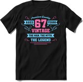 67 Jaar Legend - Feest kado T-Shirt Heren / Dames - Licht Blauw / Licht Roze - Perfect Verjaardag Cadeau Shirt - grappige Spreuken, Zinnen en Teksten. Maat XXL