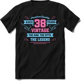 38 Jaar Legend - Feest kado T-Shirt Heren / Dames - Licht Blauw / Licht Roze - Perfect Verjaardag Cadeau Shirt - grappige Spreuken, Zinnen en Teksten. Maat XXL
