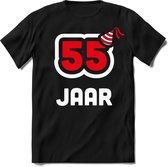 55 Jaar Feest kado T-Shirt Heren / Dames - Perfect Verjaardag Cadeau Shirt - Wit / Rood - Maat S