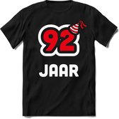 92 Jaar Feest kado T-Shirt Heren / Dames - Perfect Verjaardag Cadeau Shirt - Wit / Rood - Maat M