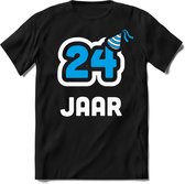24 Jaar Feest kado T-Shirt Heren / Dames - Perfect Verjaardag Cadeau Shirt - Wit / Blauw - Maat XXL