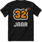 32 Jaar Feest kado T-Shirt Heren / Dames - Perfect Verjaardag Cadeau Shirt - Goud / Zilver - Maat L