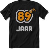 89 Jaar Feest kado T-Shirt Heren / Dames - Perfect Verjaardag Cadeau Shirt - Goud / Zilver - Maat M