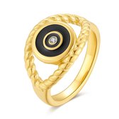 Twice As Nice Ring in goudkleurig edelstaal, oog, zwart email  52