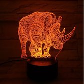 3D Led Lamp Met Gravering - RGB 7 Kleuren - Neushoorn