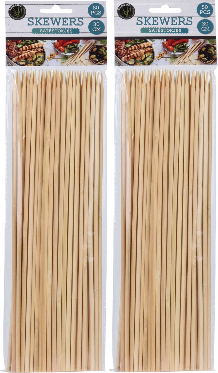 200x Bamboe houten sate prikkers/spiezen 30 cm - Vleespennen - BBQ spiezen - Cocktail prikkers