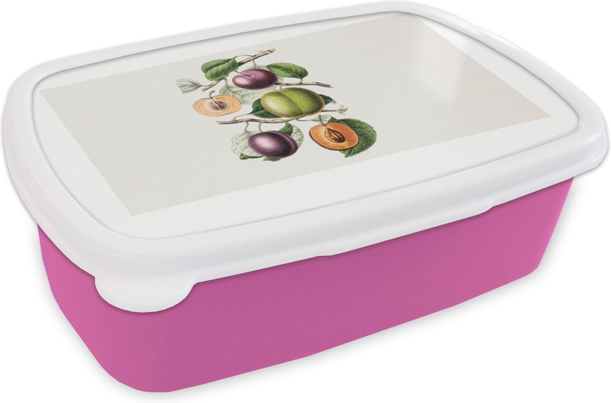 Broodtrommel Roze - Lunchbox - Brooddoos - Eten - Fruit - Perzik - 18x12x6 cm - Kinderen - Meisje