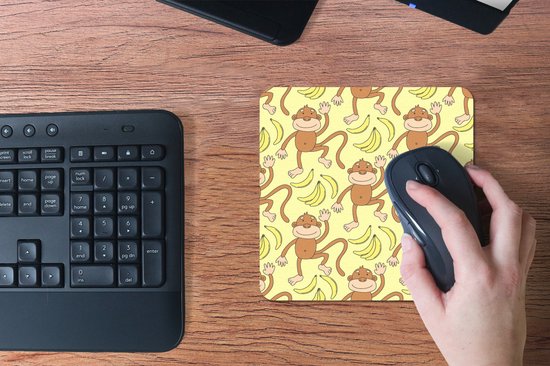 Muismat 20x20 cm - Mousepad Patroon - Aap - Banaan - Muismatten