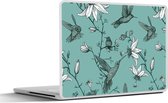 Laptop sticker - 14 inch - Patronen - Vogel - Bloemen - 32x5x23x5cm - Laptopstickers - Laptop skin - Cover