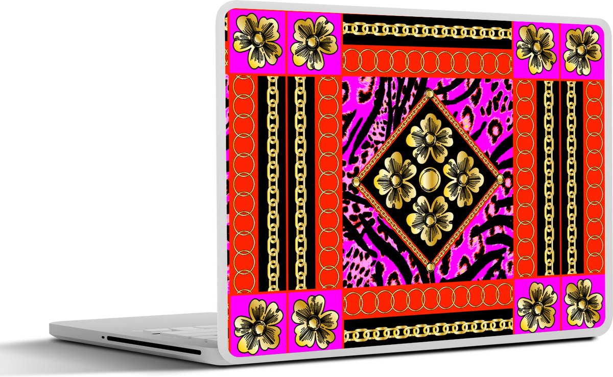 Laptop sticker - 14 inch - Bloemen - Ketting - Panterprint - Goud - Patroon - 32x5x23x5cm - Laptopstickers - Laptop skin - Cover