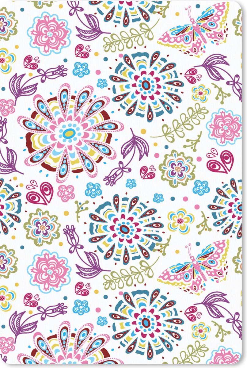 Muismat - Mousepad - Regenboog - Bloemen - Vlinder - Design - 18x27 cm - Muismatten