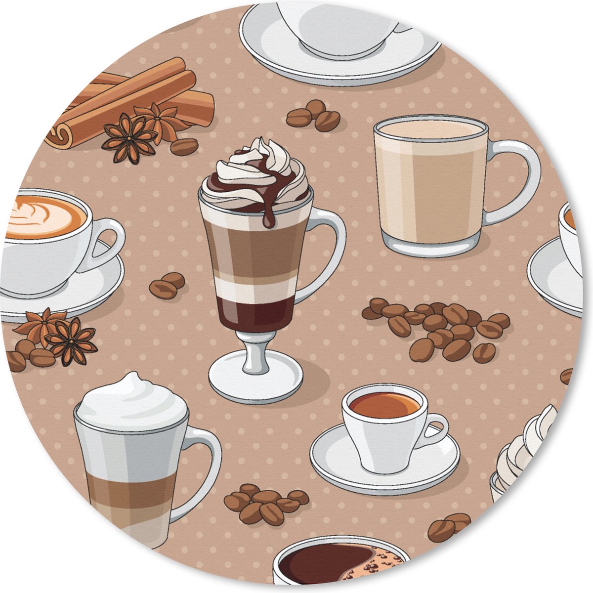 Muismat rond 30x30 cm - Mousepad Patronen - Koffie - Cappuccino - Chocolade - Ronde muismatten