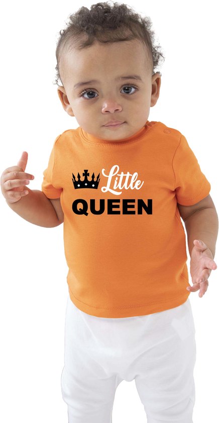 Little Queen t-shirt oranje voor baby - peuters / meisjes - Koningsdag kleding / outfit 3-6 mnd