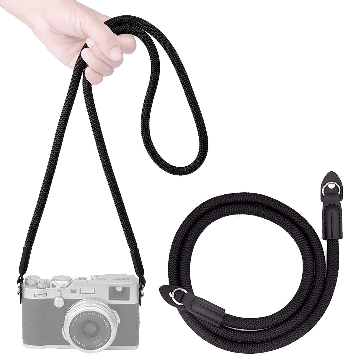 YONO Camera Riem Nylon voor Compact Camera en Systeemcamera - Vintage Schouder Strap geschikt voor Canon / Nikon / Sony / Panasonic - Zwart