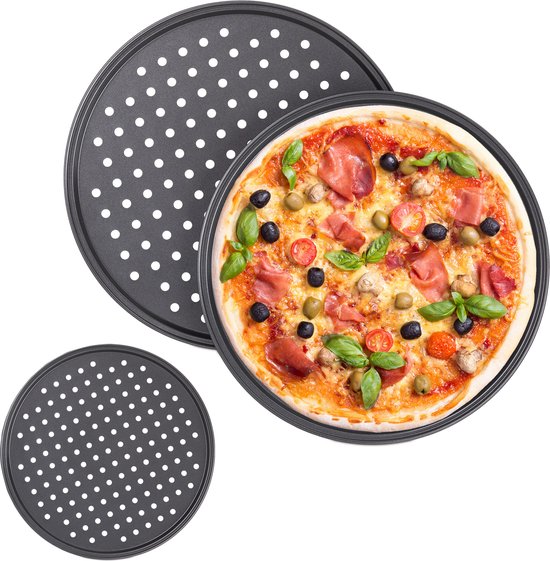 Relaxdays pizza bakplaat - set van 3 - anti aanbak rond - pizzaplaat - pizza bakvorm | bol.com