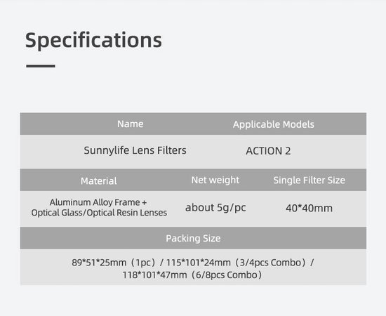 50CAL Actioncam 6-mix Camera Lens Filter set (MCUV+CPL+ND4+ND8+ND16+ND32) - geschikt voor DJI Action 2 - Ultralicht gewicht - Optisch glas van hoge kwaliteit - krasbestendig - 50CAL