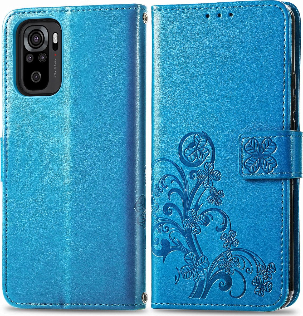 Mobigear Telefoonhoesje geschikt voor Xiaomi Redmi Note 10 4G Hoesje | Mobigear Clover Bookcase Portemonnee | Pasjeshouder voor 3 Pasjes | Telefoonhoesje voor Pinpas / OV Kaart / Rijbewijs - Blauw