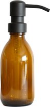 Mini -pompe à savon Growth Herb® | Distributeur de savon Autoportant | Glas ambré 200 ml avec tête de pompe en acier inoxydable | Noir mat