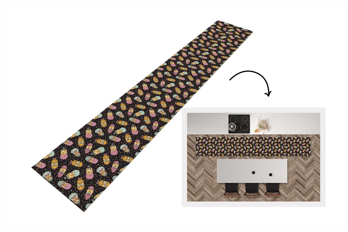 Keukenloper - Keukenmat - Patronen - Baard - Gezicht - 360x60 cm - Keuken vloerkleed