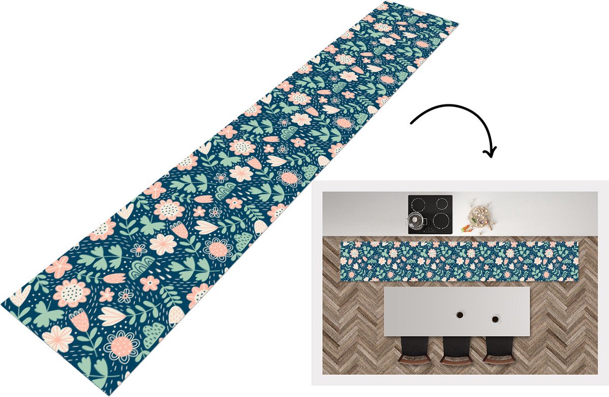 KitchenYeah Keukenloper - Keukenmat - Bloemen - Patroon - Planten - Keuken vloerkleed Multicolor