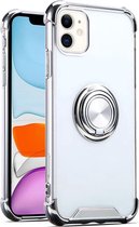 Hoesje Geschikt voor iPhone 12 hoesje silicone met ringhouder Back Cover case - Transparant/Zilver