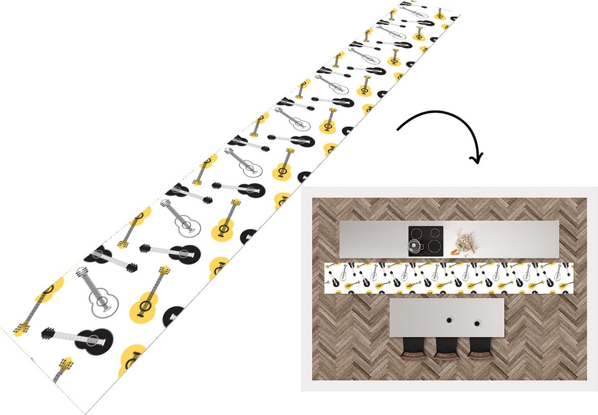 KitchenYeah Keukenloper - Keukenmat - Gitaar - Patronen - Instrumenten - 400x50 cm - Keuken vloerkleed Multicolor