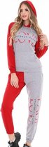 Love yourself-Dames Trainingspak- Sport Kleding- Tracksuit- Joggingpak- Huispak- 2- Delig- Rood- Grijs- Maat M