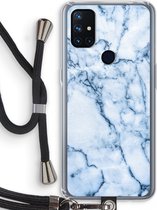 Case Company® - OnePlus Nord N10 5G hoesje met Koord - Blauw marmer - Telefoonhoesje met Zwart Koord - Bescherming aan alle Kanten en Over de Schermrand