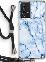 Case Company® - Samsung Galaxy A52 hoesje met Koord - Blauw marmer - Telefoonhoesje met Zwart Koord - Bescherming aan alle Kanten en Over de Schermrand