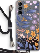 Case Company® - Samsung Galaxy S21 hoesje met Koord - Flowers with blue leaves - Telefoonhoesje met Zwart Koord - Bescherming aan alle Kanten en Over de Schermrand