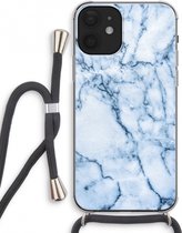 Case Company® - iPhone 12 mini hoesje met Koord - Blauw marmer - Telefoonhoesje met Zwart Koord - Extra Bescherming aan alle Kanten en Over de Schermrand