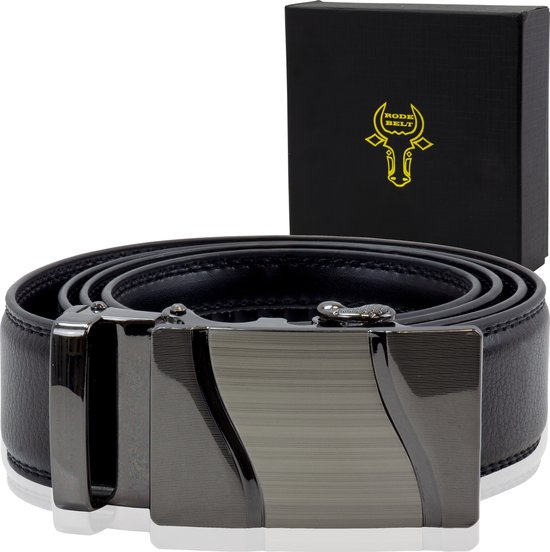RodeBelt Set of 2 Lederen Heren Riemen automatische gesp -Zwart Leer Verstelbare Riem zonder Gaatjes 115cm Wave