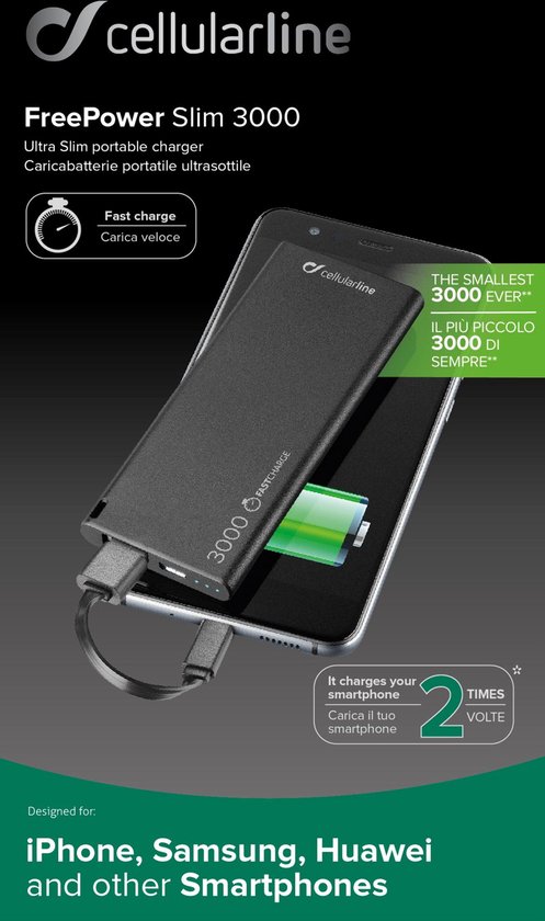Cellularline Powerbank 3000 mAh LiPo USB-C Zwart | bol
