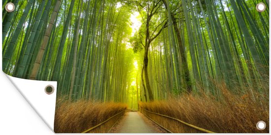 Schuttingposter Pad in het Arashiyama-bamboebos in Japan - 200x100 cm - Tuindoek