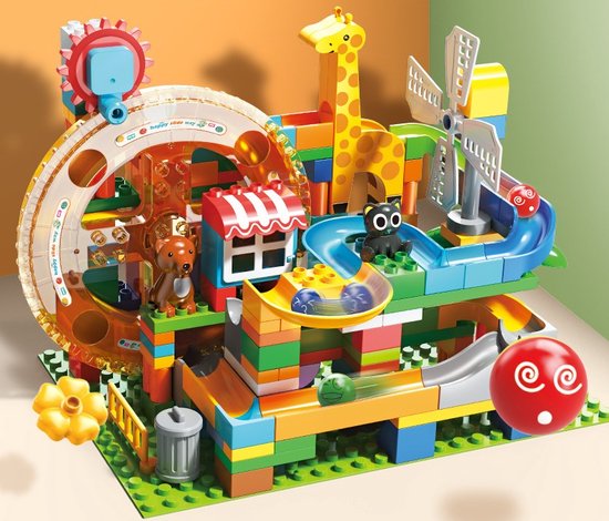 Knikkerbaan 185 delig met Eektronische Motor en Bouwplaat