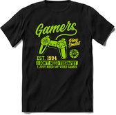 Gamers play smart | Gaming kado T-Shirt heren - dames | Groen-Geel | Perfect game pc cadeau shirt | Grappige console spreuken - zinnen - teksten Maat XL