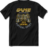 Play and win | Gaming kado T-Shirt heren - dames | Staal-Geel | Perfect game pc cadeau shirt | Grappige console spreuken - zinnen - teksten Maat XXL