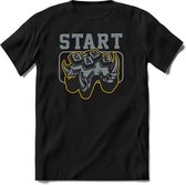 Start the game | Gaming kado T-Shirt heren - dames | Staal-Geel | Perfect game pc cadeau shirt | Grappige console spreuken - zinnen - teksten Maat 3XL