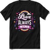 Love Always Wins | Pride T-Shirt Heren - Dames - Unisex | LHBTI / LGBT / Gay / Homo / Lesbi |Cadeau Shirt | Grappige Love is Love Spreuken - Zinnen - Teksten Maat XXL